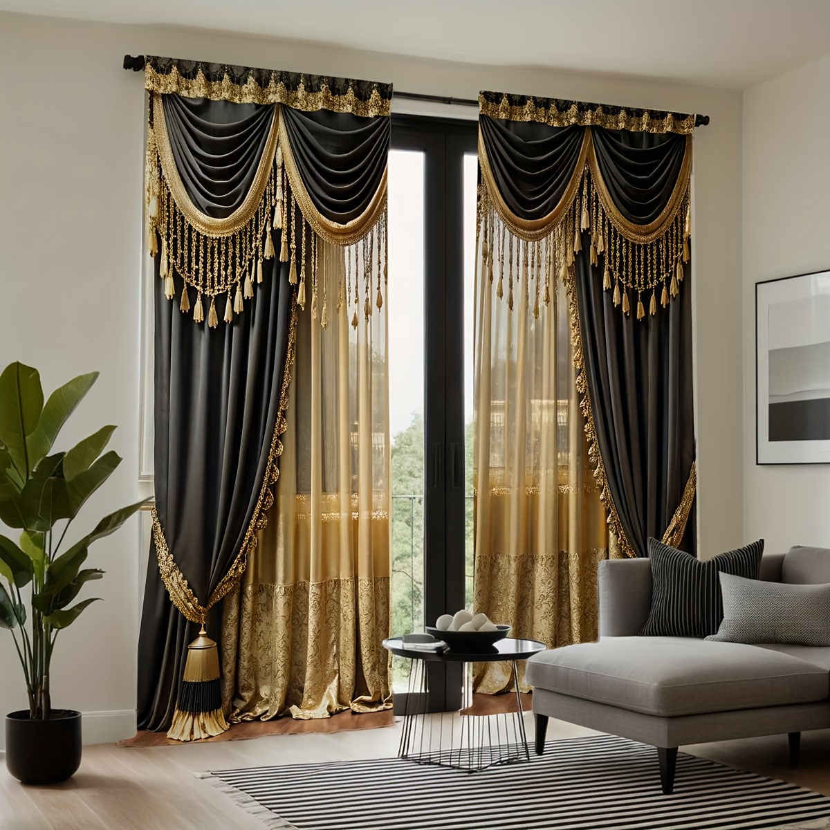 TEMU 2pcs Set Luxurious & Hd Curtains - Rod For Hanging, Washable Microfiber Drapes For Room, Bedroom, And Decor