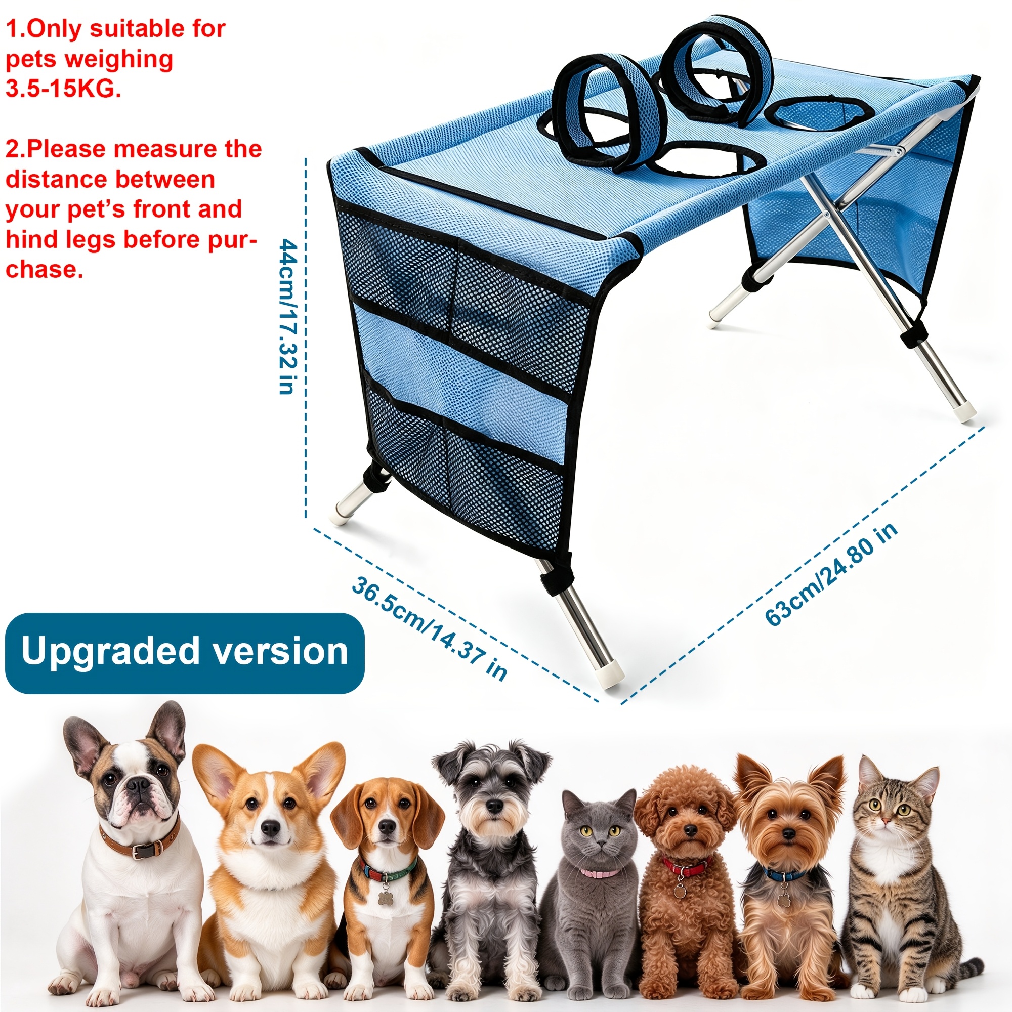 TEMU Hamac de toilettage pour animaux de compagnie, convient aux chiens et aux grands chats de 3,5 à 15 kg. 4 trous avec sangles pour sécuriser et