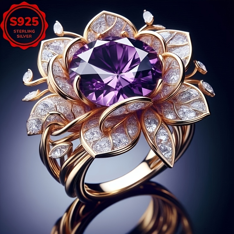 TEMU Bague synthétique rétro en argent S925 | Élégant style , sculptée tridimensionnelle, convient à diverses célébrations, idéale pour anniversaire,