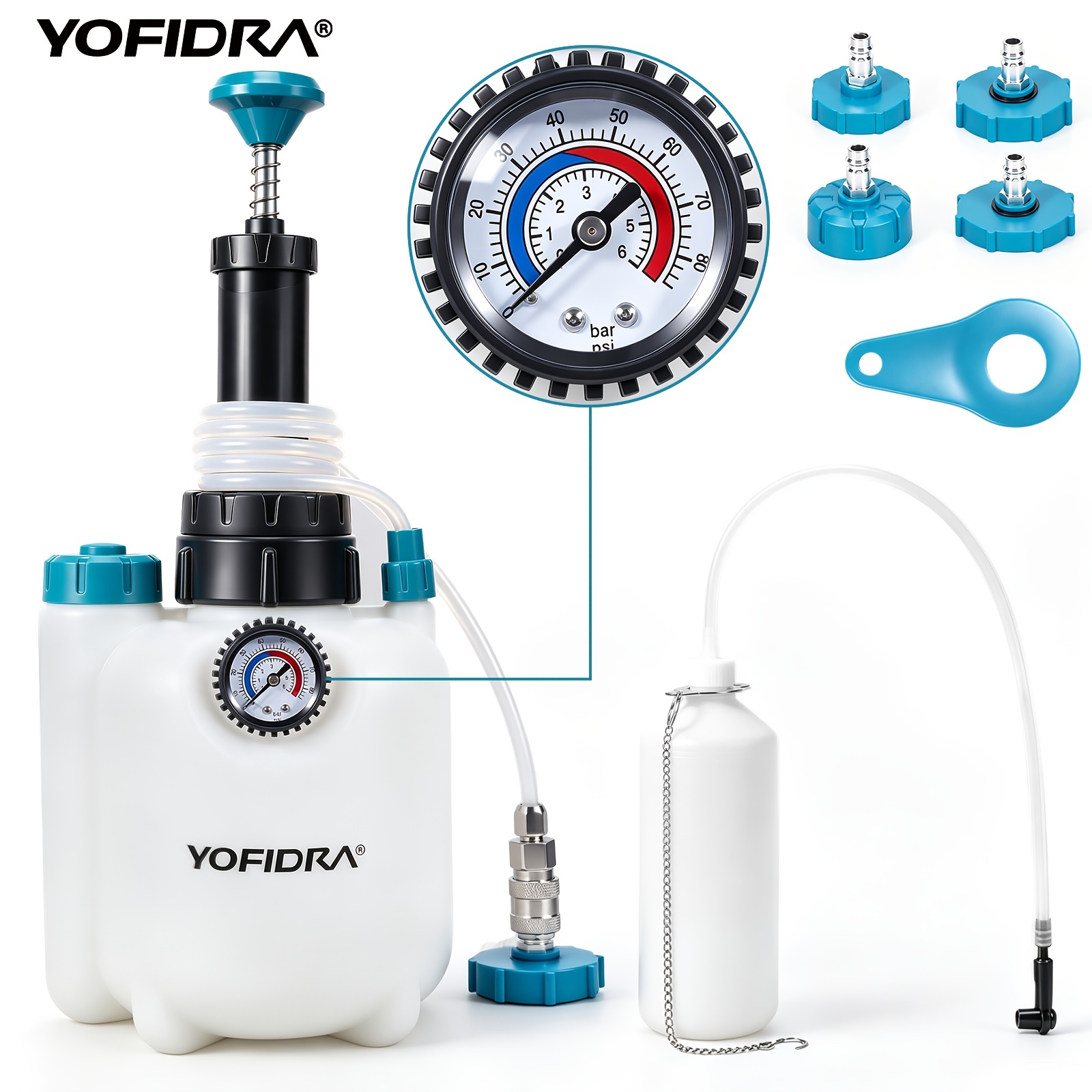 Image of Yofidra 3l Manual Brake Bleeder Kit With Pressure Gauge, 4 Universal Adapters And 1l Suction Tank, Auto Brake Fluid Bleeding Tool Set, Car Brake Bleeding Kit For Most Vehicle Models
