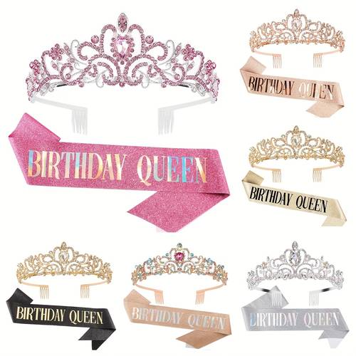 bling strass kristall krone tiara geburtstag königin schärpe und krone für frauen geburtstagsparty dekorationsset königin glitzer kristall haarverzierungen party packs