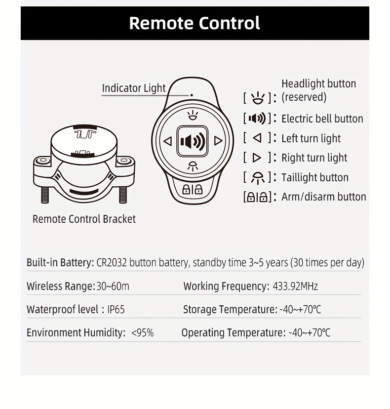 Vijf-in-één Intelligente Fiets Anti-diefstal Apparaat | Anti-diefstal Alarm (113dB), Stuur-/Rem Signaal, Zes Maanden Batterijduur, USB Opladen, Oplaadbare Lithium Batterij - Ultieme Rijveiligheids Garantie