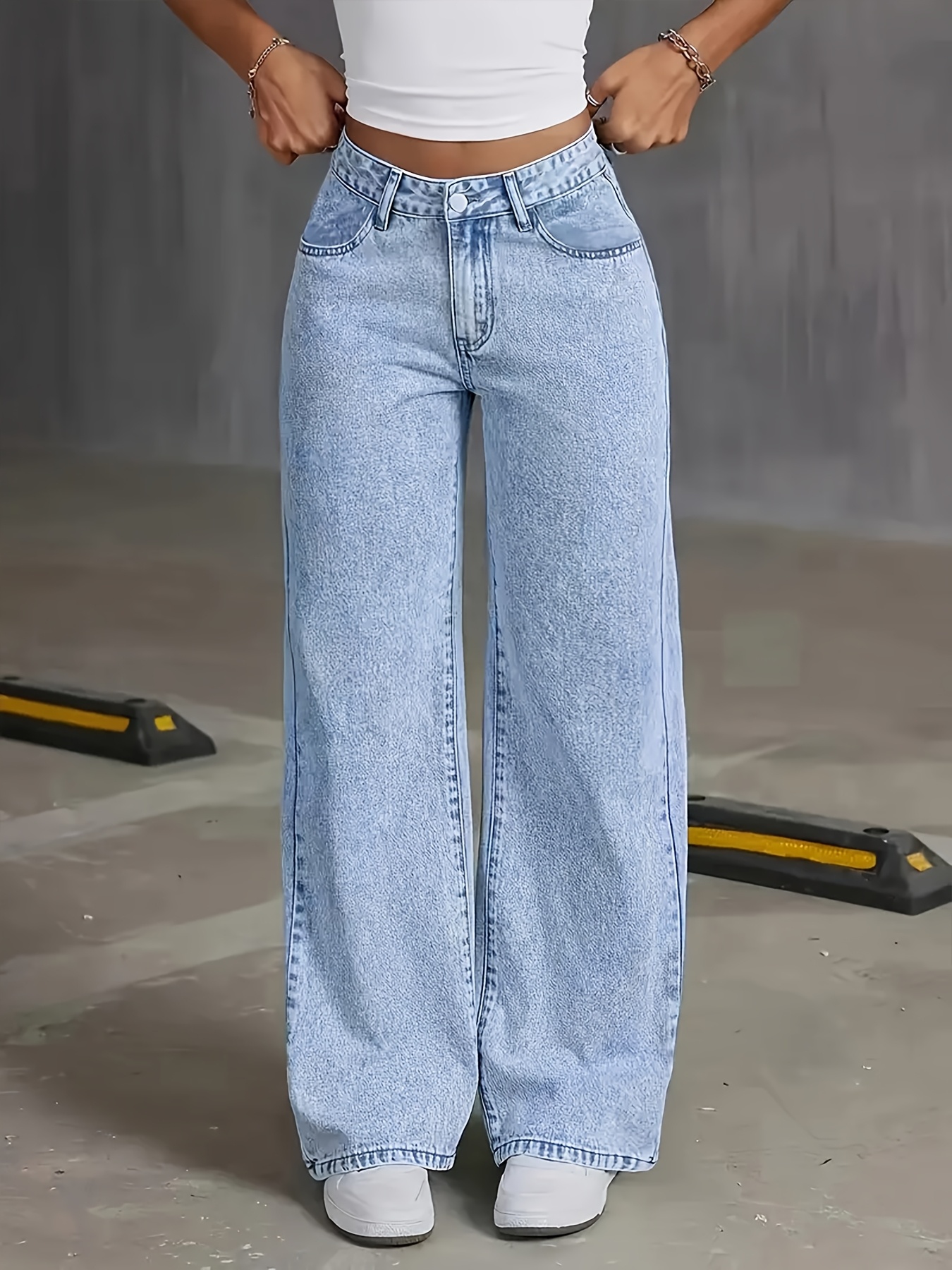 Damen Jeans mit weitem Bein und elastischem Material