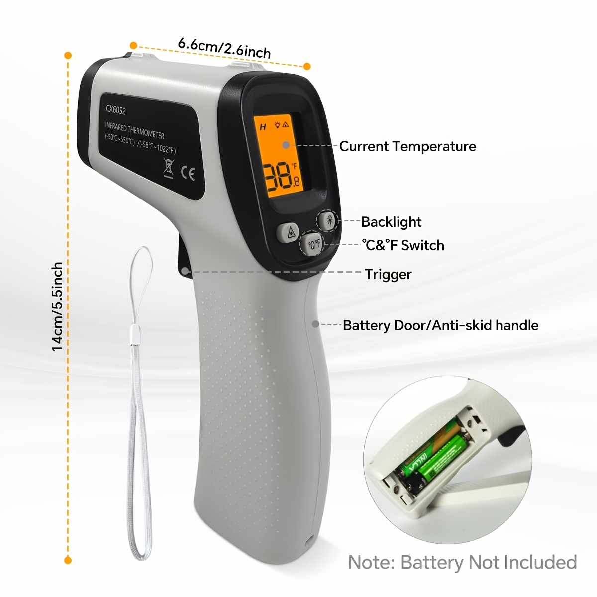 E-shop Hochpräzise Infrarotthermometer, digitale Infrarot-Temperaturmessgeräte, berührungslose Laserthermometer, geeignet für Whirlpools, Bäder, Teiche