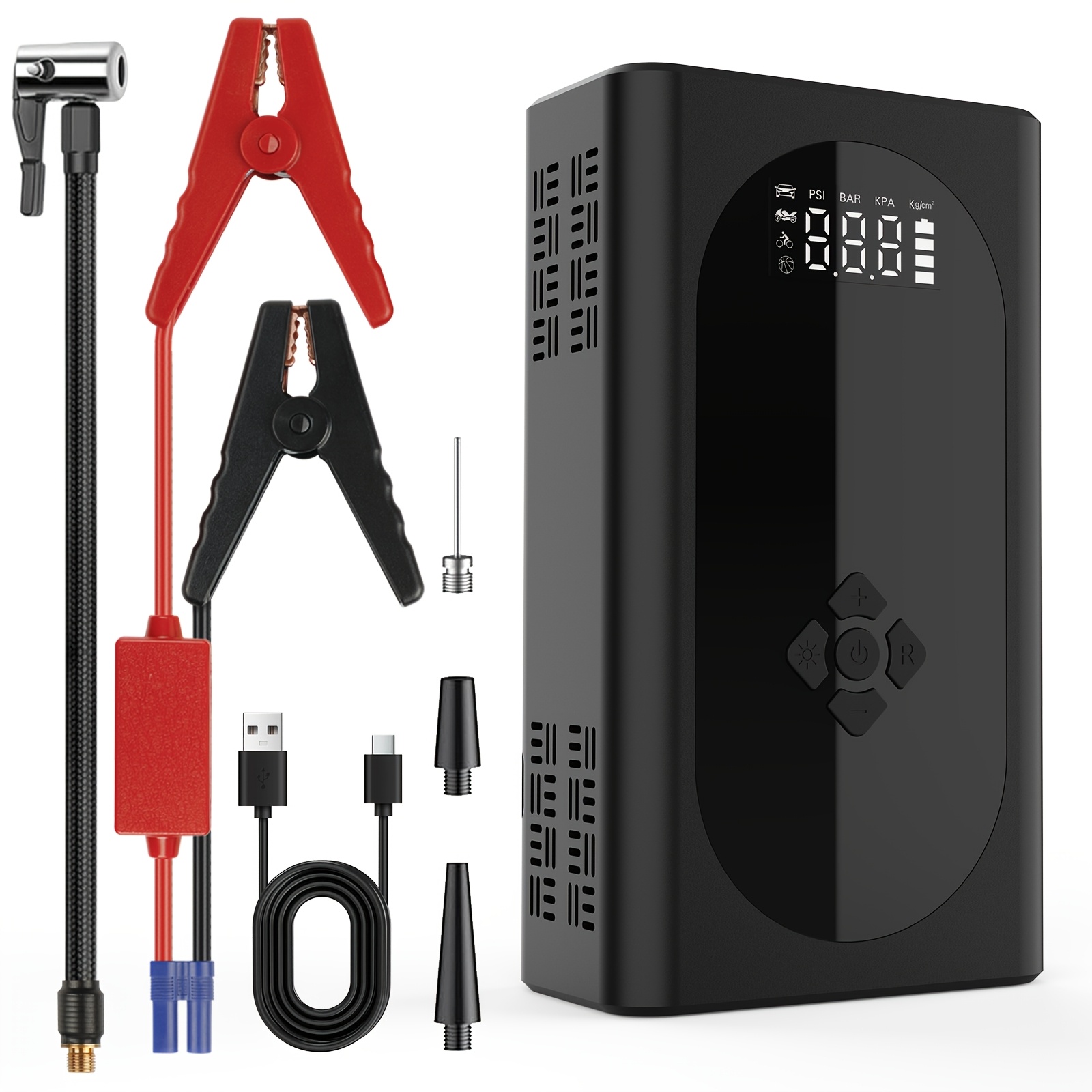   car jump starter with air compressor emergency battery jumper     to 10  8l   with intelligent jumper clamps fast inflation 10000mah power bank 3 in 1 flashlight Product details 3