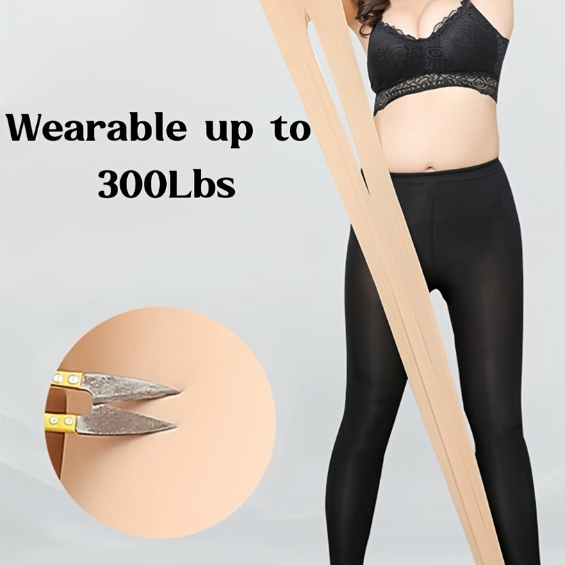 Women's Plus Casual Tights, Plus Size Solid Anti-hook High Waist Stretchy Slim Fit Pantyhose For Fall & Winter