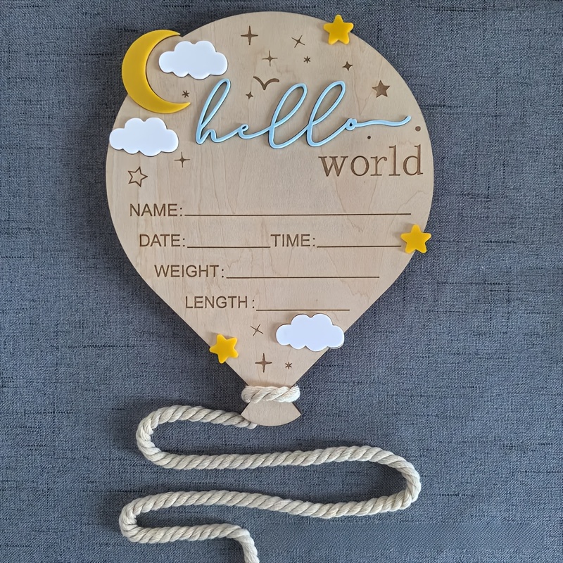 1pc Hello World Wooden Milestone Announcement Sign - Yellow, Pink & Blue Baptism Party Decor For Birthdays, Bridal Showers, And Christening Gifts (includes Jute Rope)