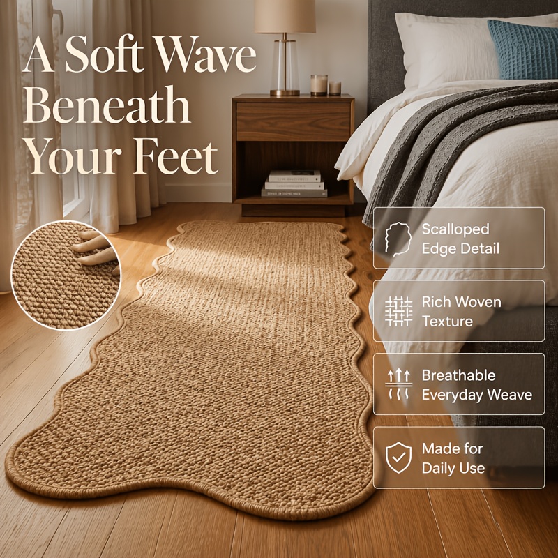 TEMU 1pc Faux Jute Kitchen Rug, Hallway Bedside Long Runner, , Mat, Pastoral Brown, Dense Weave Full Large Grains, Non-fading, Non-shedding,