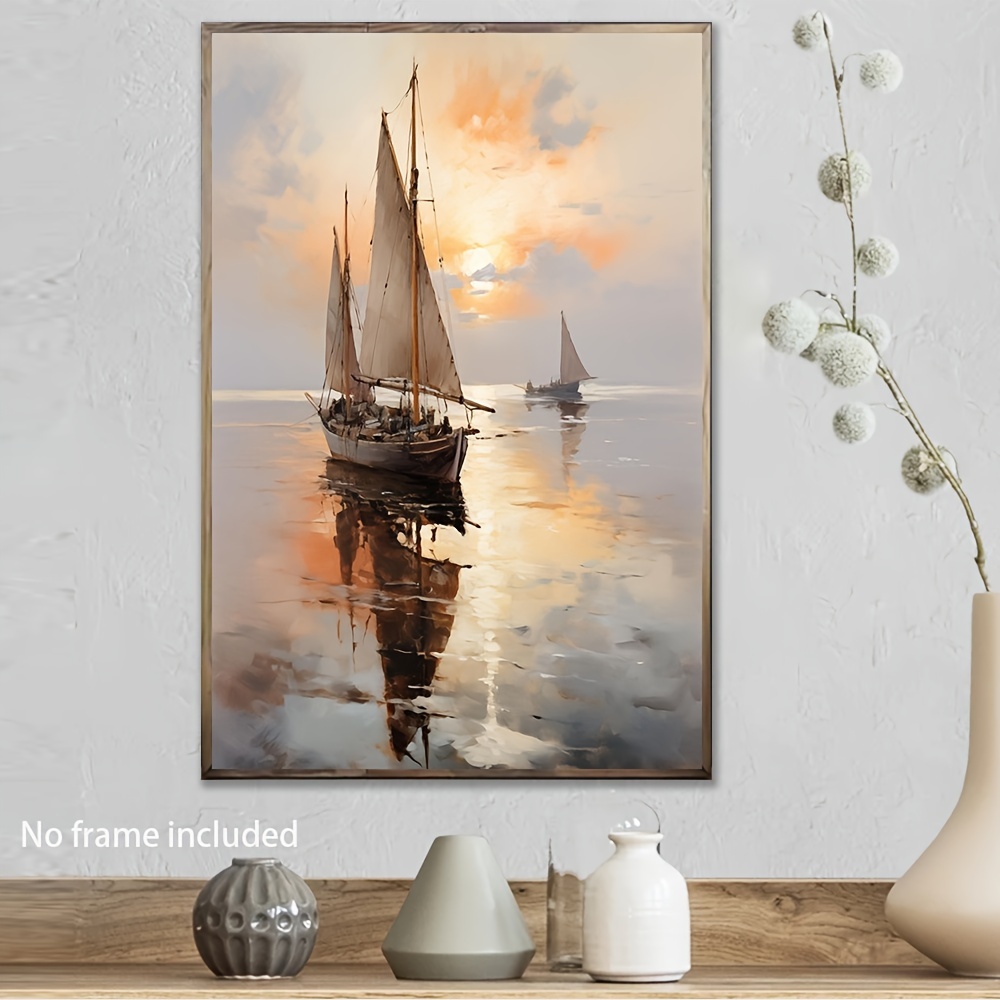 item picture 2d flat 2d flat 2d canvas 1pc silent sunset sailboat canvas art print poster living room office bar courtyard decoration 39 88x 59 94cm office wall art quiet scene frameless canvas nautical decoration