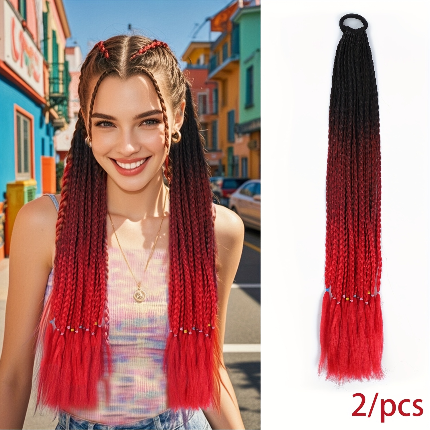 2pcs heat resistant synthetic   for women vibrant   straight hair extensions for daily wear parties halloween costumes ponytail hair extensions festive hair accessory vibrant braided hair heatresistant fiber details 0