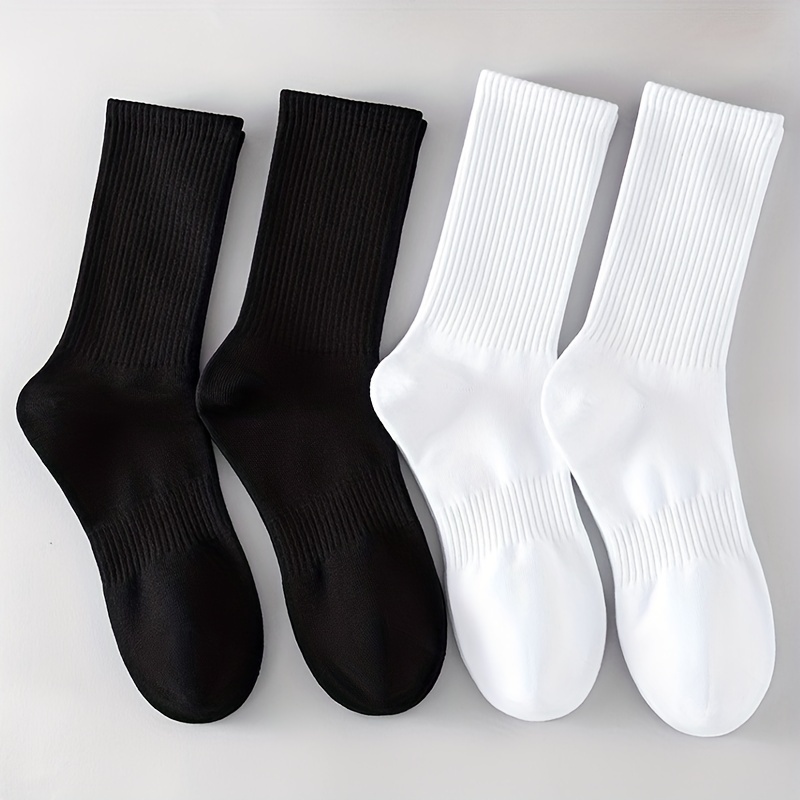 

5 Pairs Simple Solid Crew Socks, Comfy & Breathable Unisex Mid Tube Socks, Women's Stockings & Hosiery - Fall & Winter