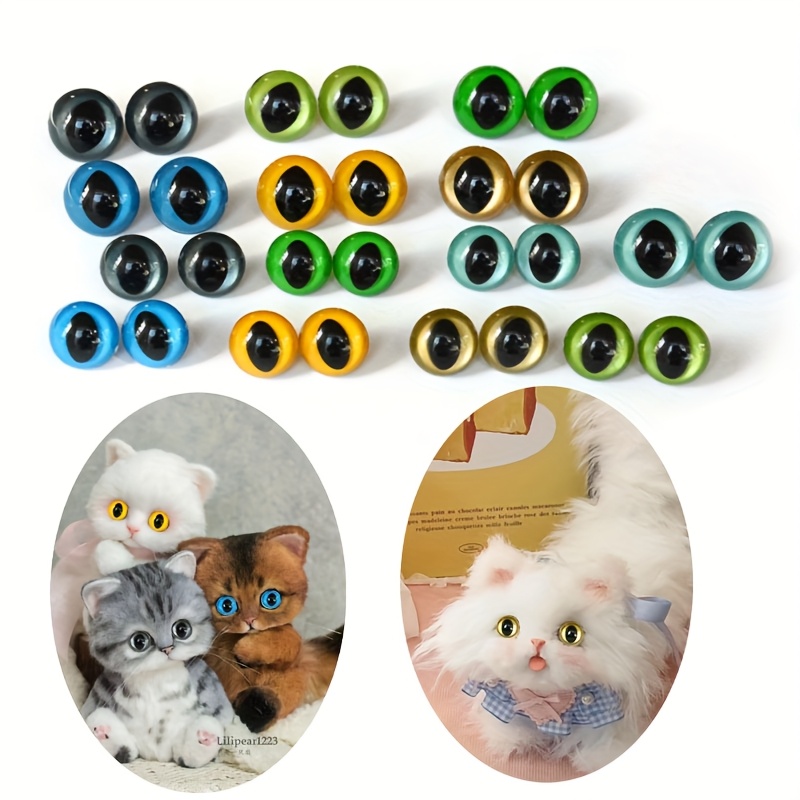 Juego de 14 Ojos de Seguridad para Gatos en Colores Surtidos 15mm Ojos  Móviles de Plástico con Arandelas para Muñecos, Marionetas,
