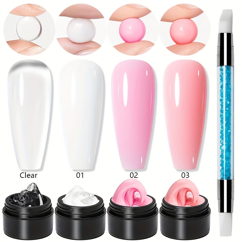 Awstorg 4pcs 15g Non Stick Hand Solid Nail Extension Gel Set Manicure Clear Pink Extension Gel Nail Extension Kit