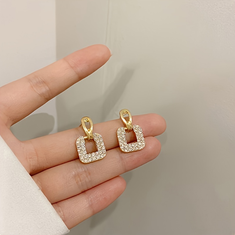 Vintage Geometric Square Stud Earrings with Rhinestones