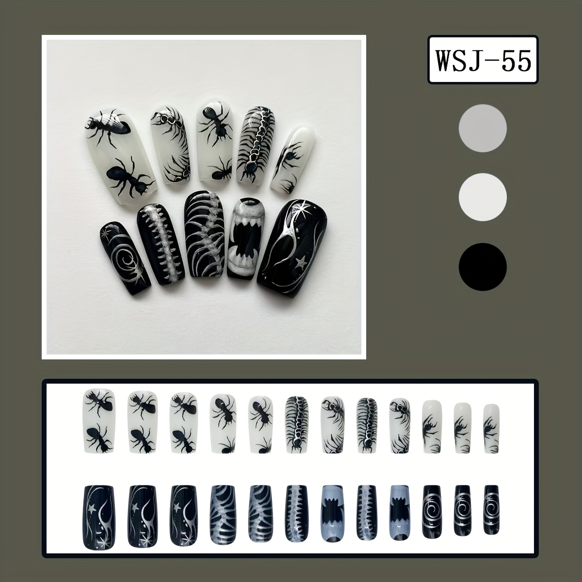 TEMU Upgrade Your Look With 24pcs Of Shiny Fake Nails Covered With Water Pipes, Small Animal Decoration Design For Nail Art, Retro Gothic For
