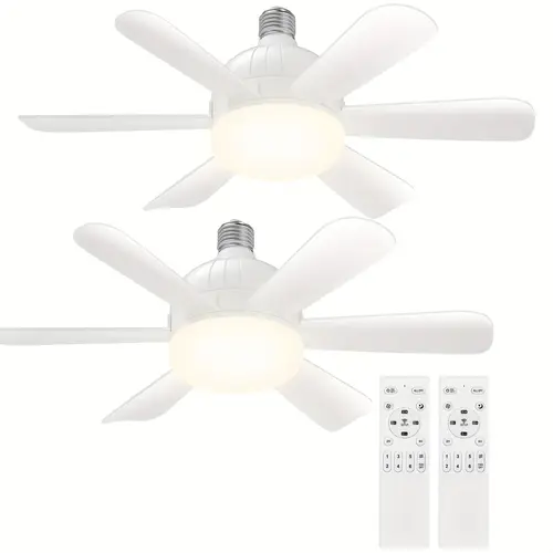 2 pack 17 9 inch socket fan light with remote dimmable 3 colors 6 speed 1100 light bulb screw in ceiling fan with lights light socket ceiling fan for bedroom white