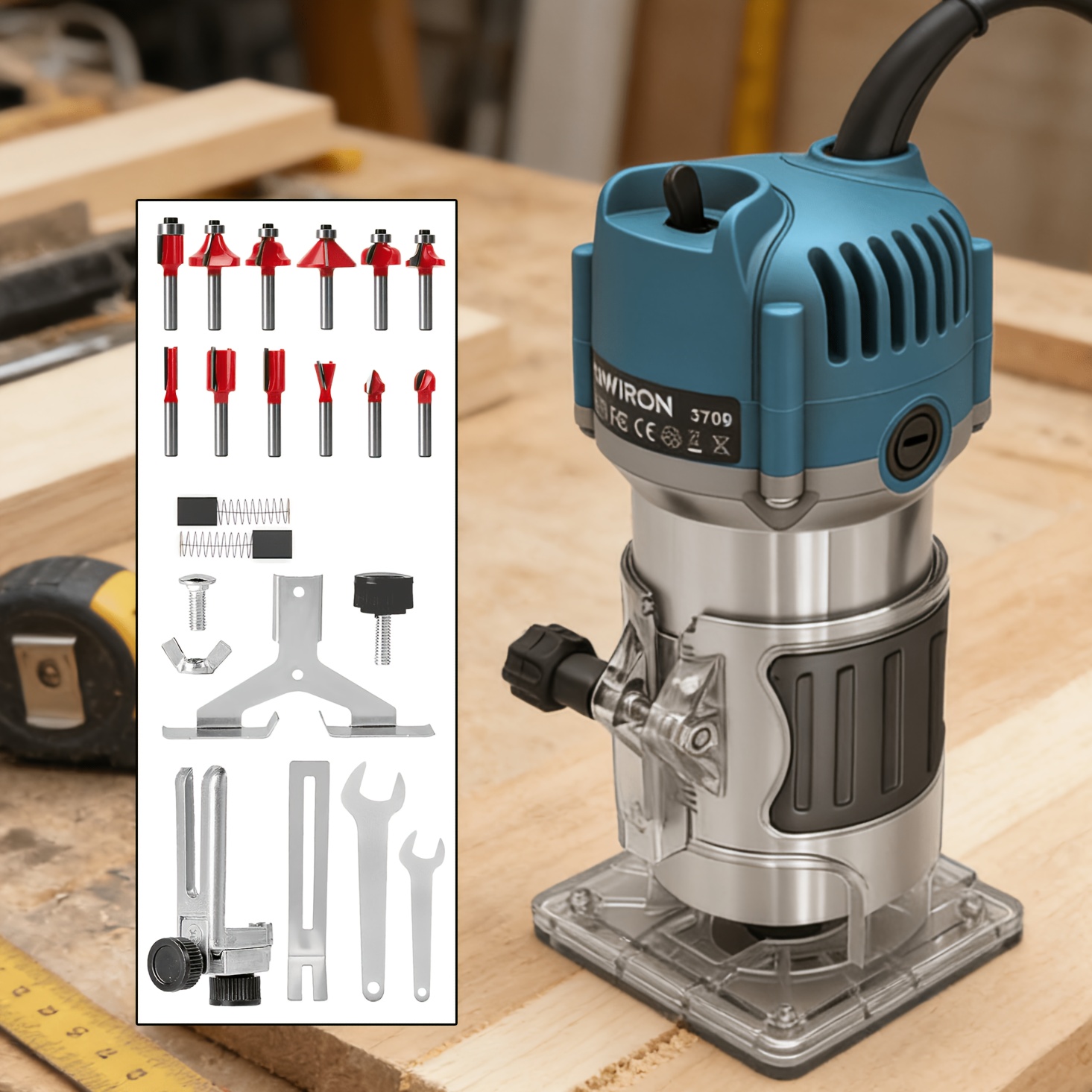 600w Heavy Duty Electric Wood Router Trimmer, Mulit Wood Trimmer Set, Router, 1/4" Shank Router Bits For Woodworking, Slotting