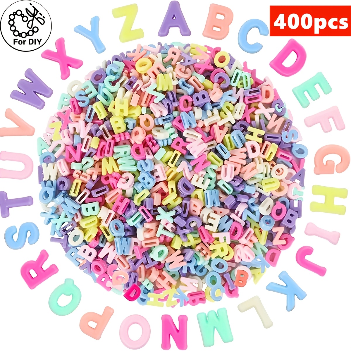 TEMU 400pcs (9 X 12Mm) Grands Perles Lettres, Perles Acryliques Colorées d'Alphabet Mêlé A-Z pour la Fabrication de Bijoux, Bracelets, , Lacets,