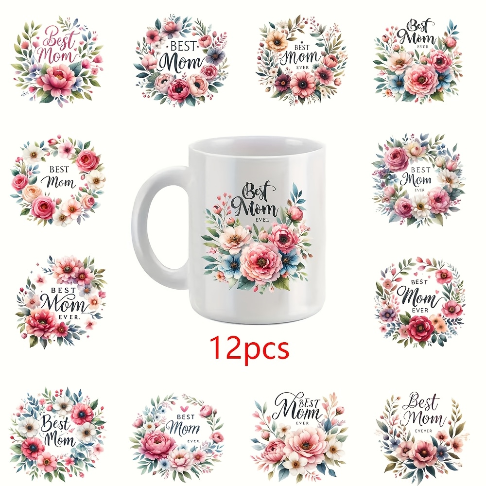 

Set Of 12 Floral Vinyl Decals, Uv Dtf Design, High Adhesive Waterproof Diy Transfer Stickers, Suitable For Stainless Steel Insulated Cups, , Decorative Stickers.