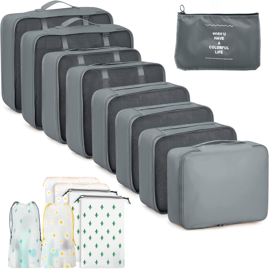 Image of Travel Packing Bags, 15 Sets Of Travel Packing Storage Bags, With Shoe Bags And Drawstring Bags, Lightweight Luggage Storage Bags For Suitcases, , Luggage Organizer Bags
