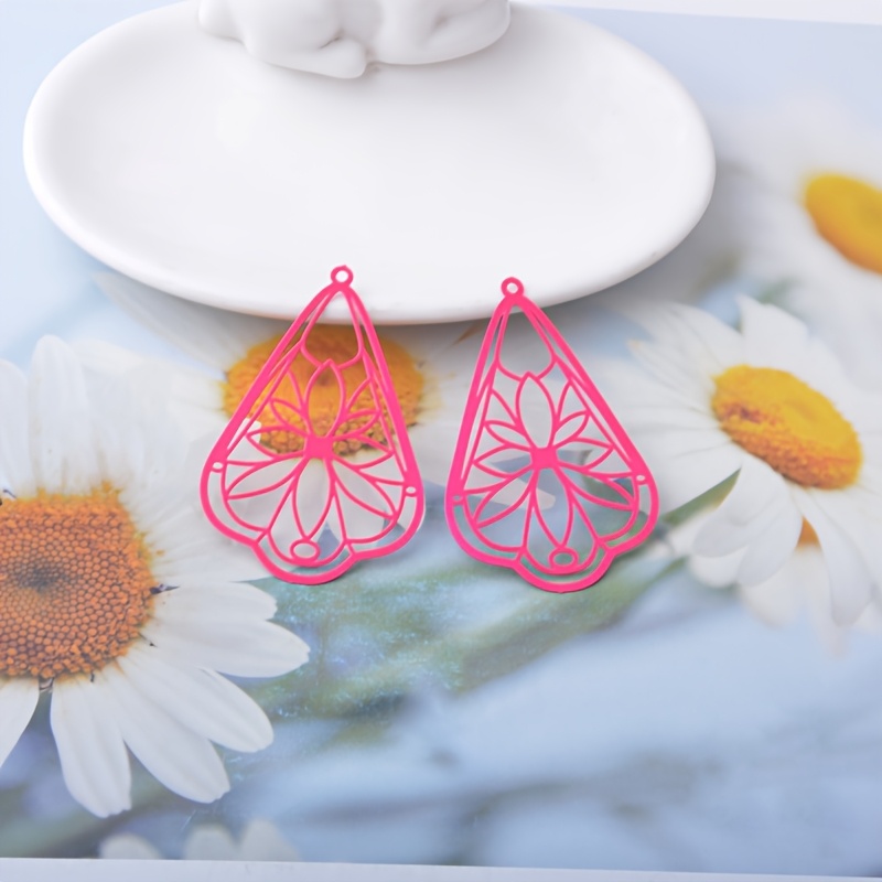 10pcs Colorful Hollow-Out Floral Teardrop Charms for DIY