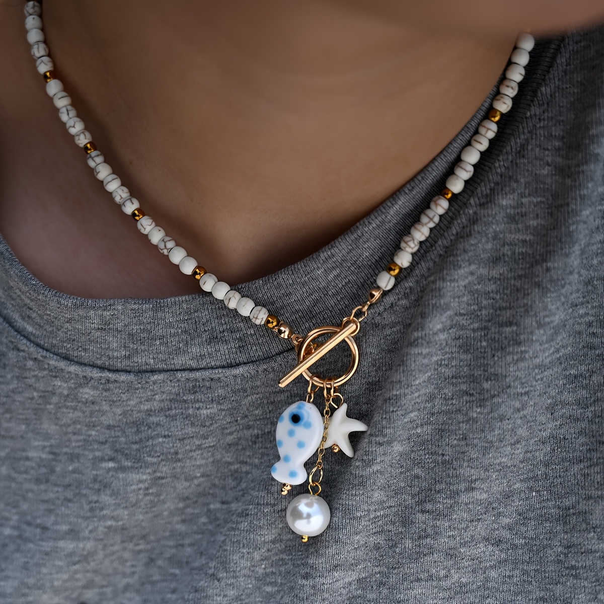 Image of Fashionable Vintage Colored Artificial Stone Ot Necklace Pendant Jewelry