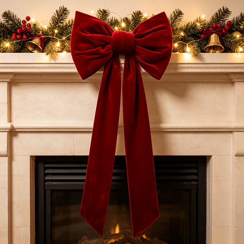 TEMU Large Red Velvet Bow Christmas Tree Topper, Velvet Texture Bow Suitable For Christmas Trees/door Front/porch/window Front, Indoor/outdoor