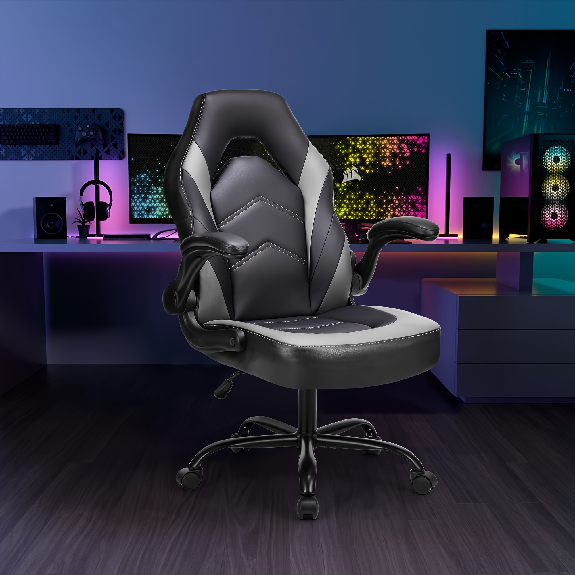 

Ergonomic Lumbar Support Esports Chair, Paded Flip-up Armrest, Adjustable Headrest Skin-friendly Fabric And Foam Seat Cushion Bring Perfect Gaming Experience