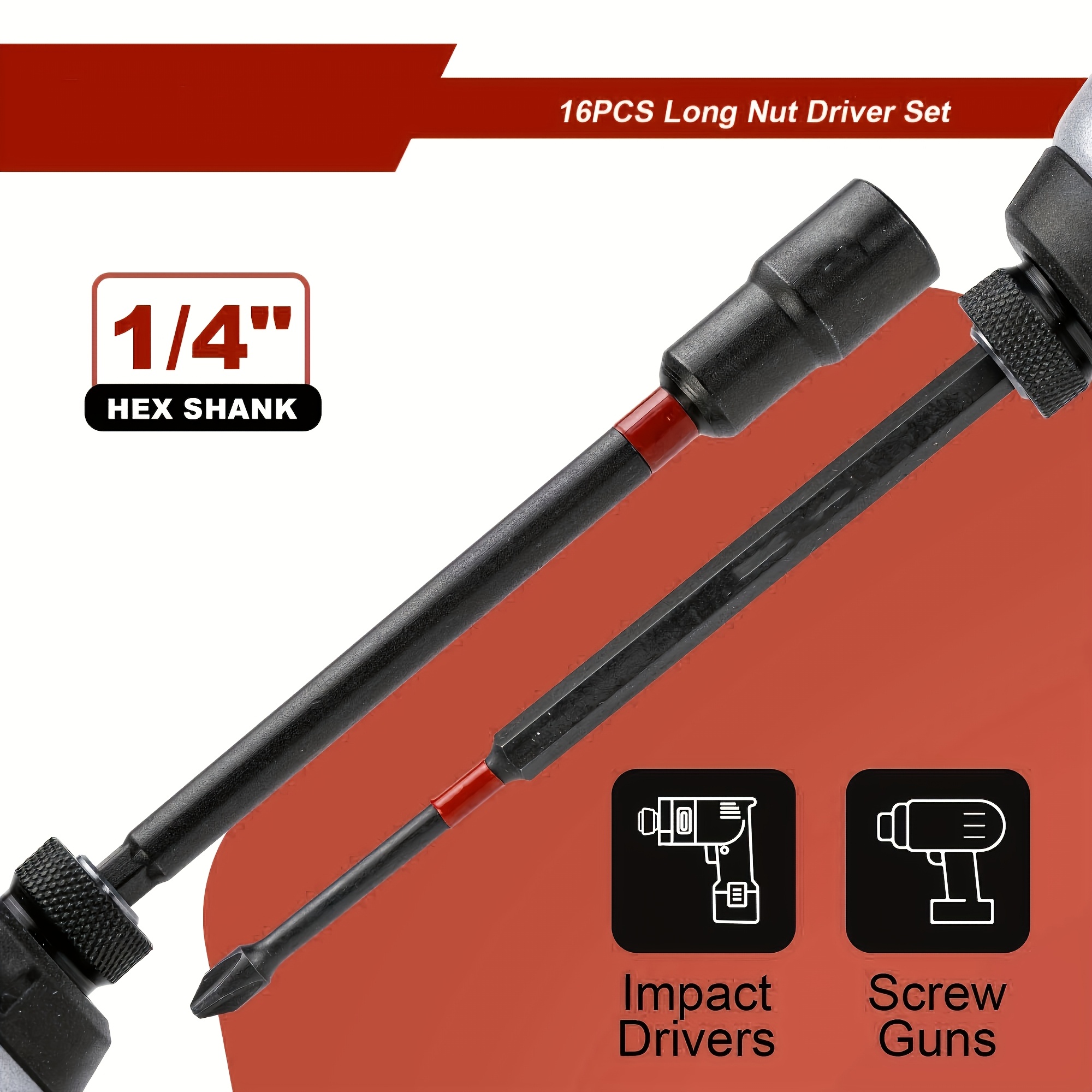 16 piezas, juego de llaves magnéticas, llave de perno larga, dispositivo de transmisión de perno largo