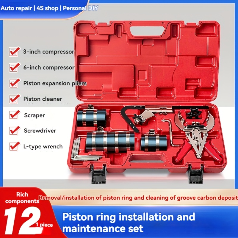 Piston Ring Pliers – 6 Inch, Steel & Plastic, Expander/Installer Tool For Automotive Engine Repair, Red & Silver – 8-12cm Range