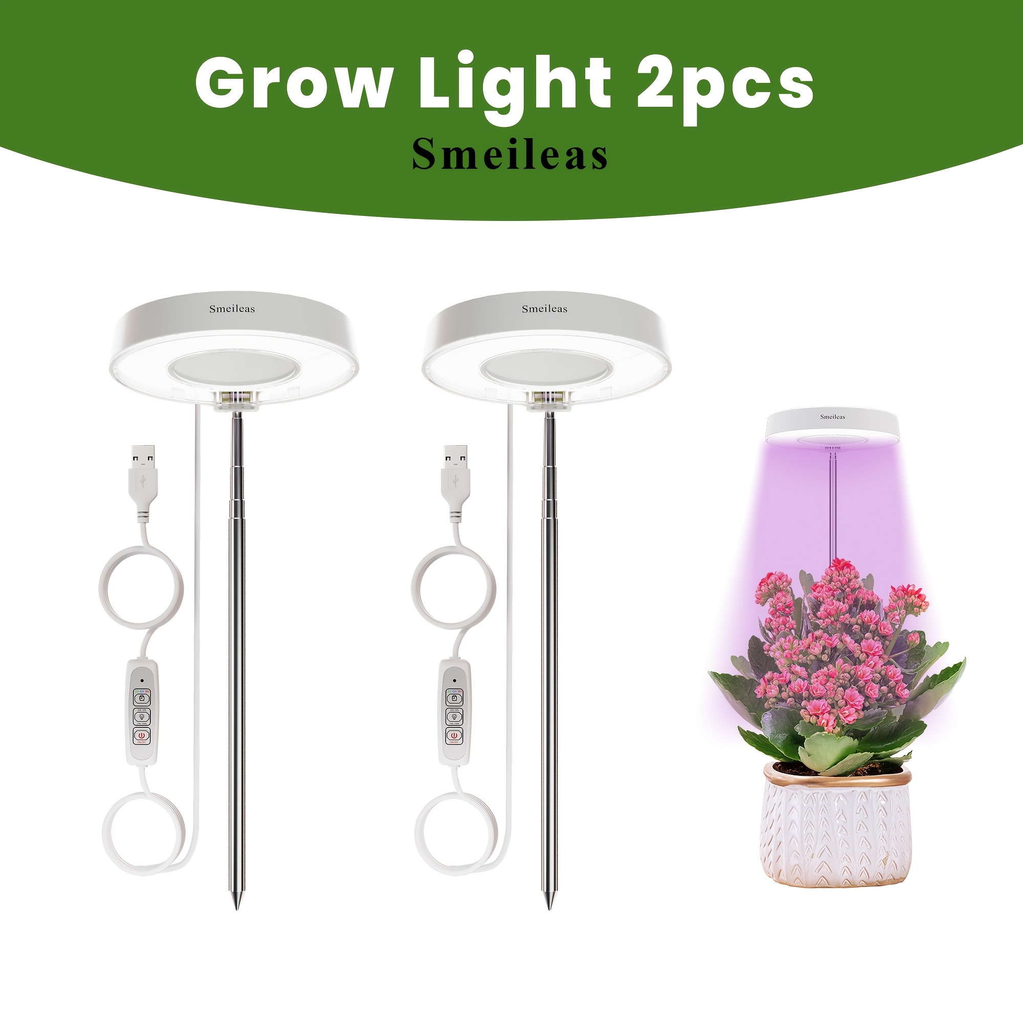 Smeileas 2pcs Grow Light For Indoor Plants, New Magnetic 720° Rotating Lamp With Large Base, Height Adjustable Stand, , 4 Dimmable Levels & Timer, Plant Lights For Indoor Growing