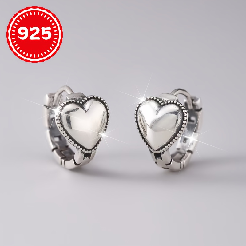 TEMU 1 Pair Of 925 Silver Low-allergy Earrings, Retro And Elegant Heart-shaped Stud Earrings For Women, For Daily Wear, Festivals, Ramadan, , Beach