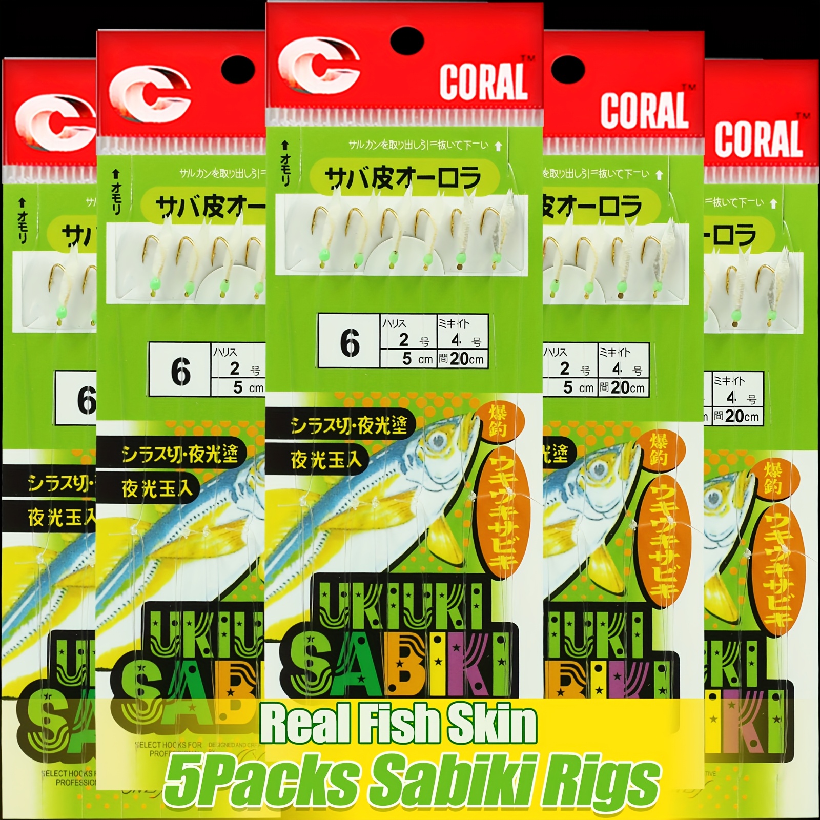 E-shop TAKBAS 5/10 Stück Köderfisch Sabiki Rig - Leuchtendes Schnurhaken-Set für Nachtfischen, Süßwasser/Salzwasser Flasher Köder Rigs Tackle mit