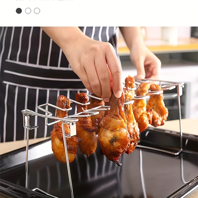 

Stainless Steel Chicken Leg & Wing Rack With Drip Pan - Perfect For Bbq, , Grill, Oven - Ideal For Picnics & Kitchen Use