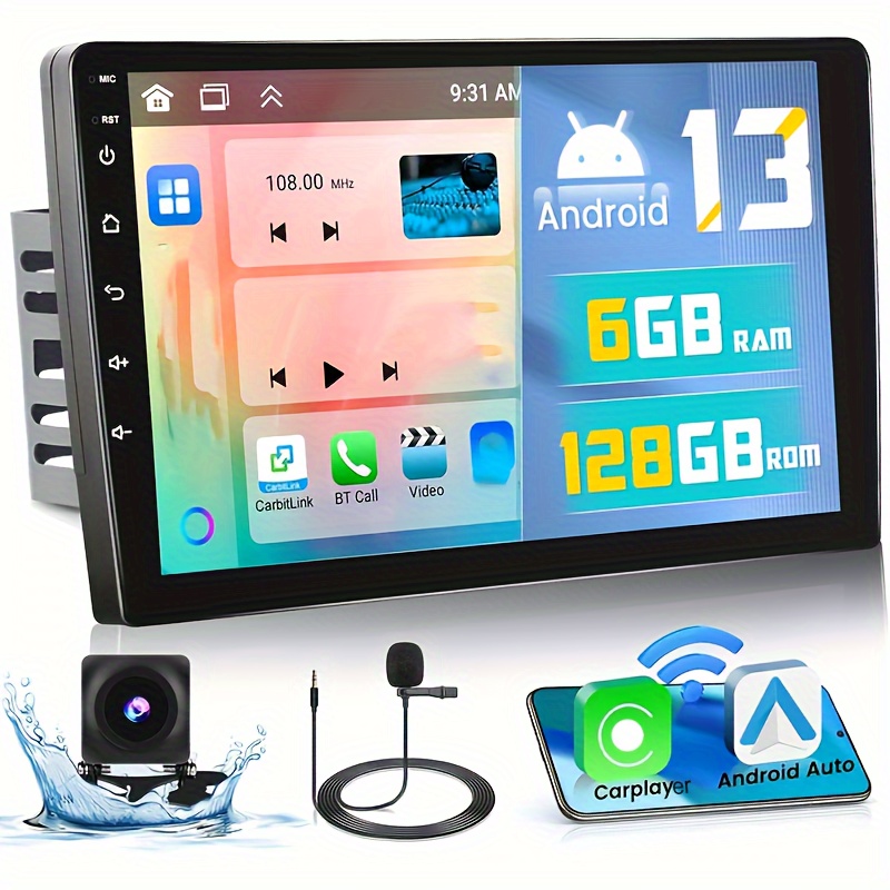 

8 Core 6g+128gb Double Din Android 13 Car Stereo With Wireless Carplayer, 9 Inch Ips Touch Scren Radio Bltooth 5.0, Wireless Android Auto, Gps, Wifi, 32eq Dsp, 59 Ui Themes, Mic, Backup Cam
