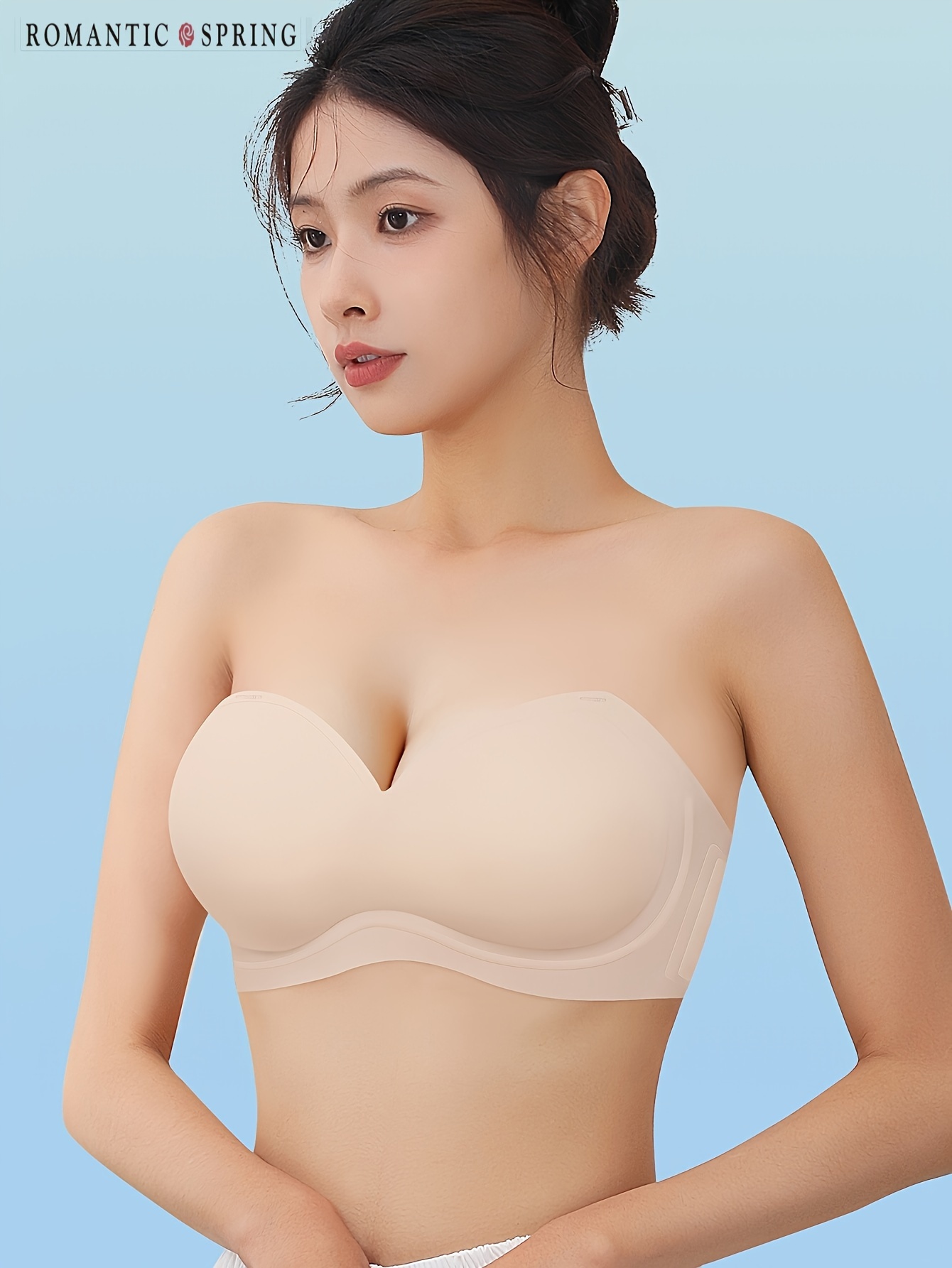 Women Front Buckle Strapless Padded Bra Push Up Wireless Seamless Invisible  Bra