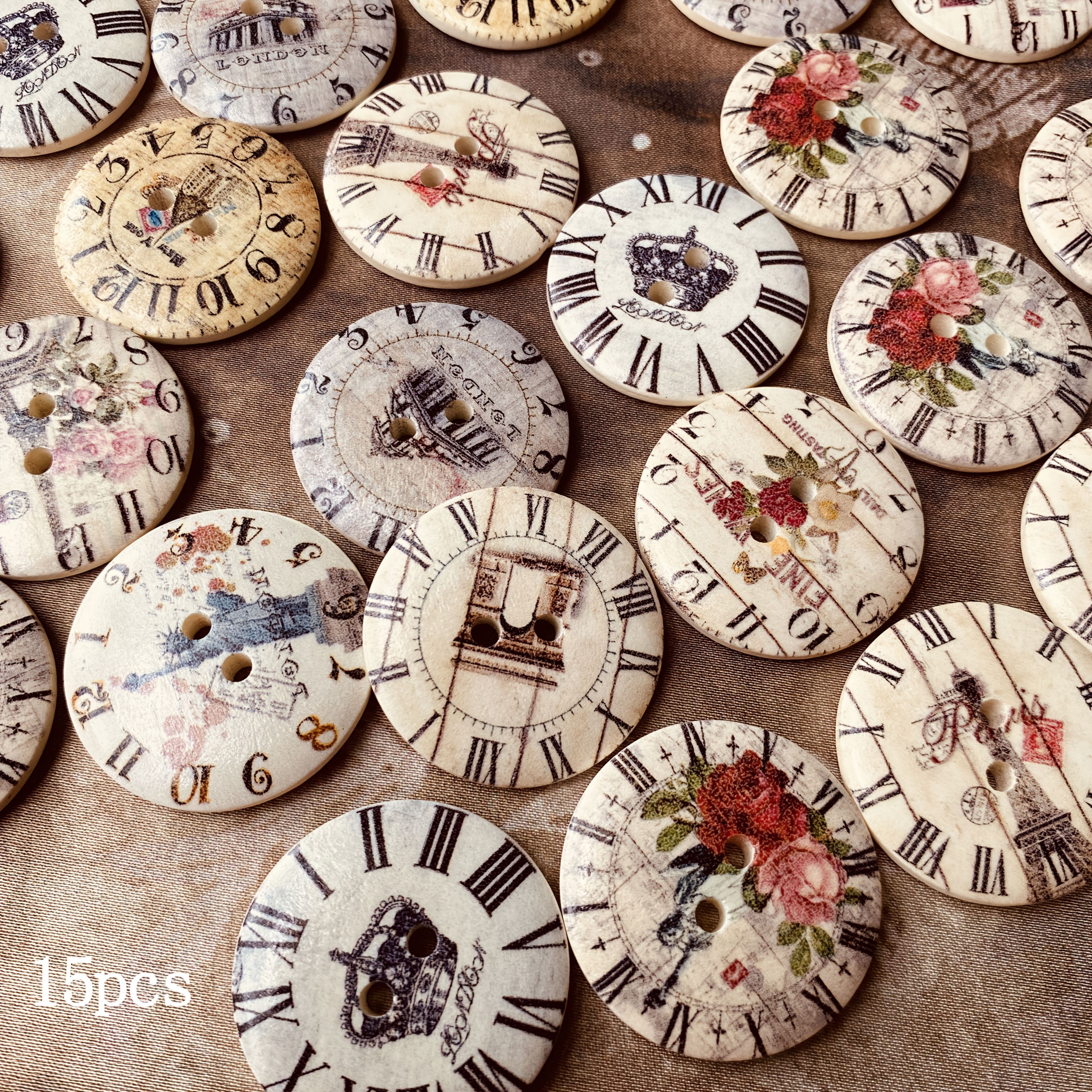Image of 15pcs Large Buttons For Crafts 30mm Wooden Butoon Large Vintage Decorative Wooden Buttons Design For Clothing, Hair Bands, Bags, Belts, Scarves, Curtain And Home Textile Decoration