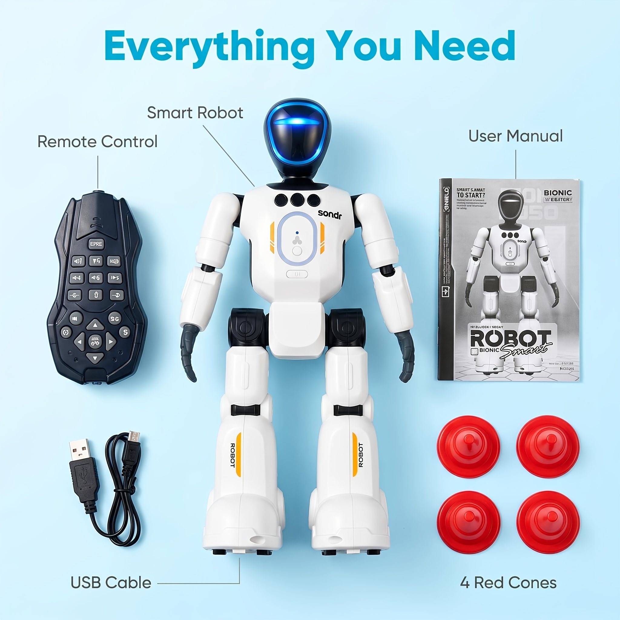 TEMU Jouet Robot avec Enregistreur Vocale & RVB, Robot Dansant, Bras/Jambes à Articulations Mobiles, d'Apprentissage Infrarouge, Cadeau pour Appareil