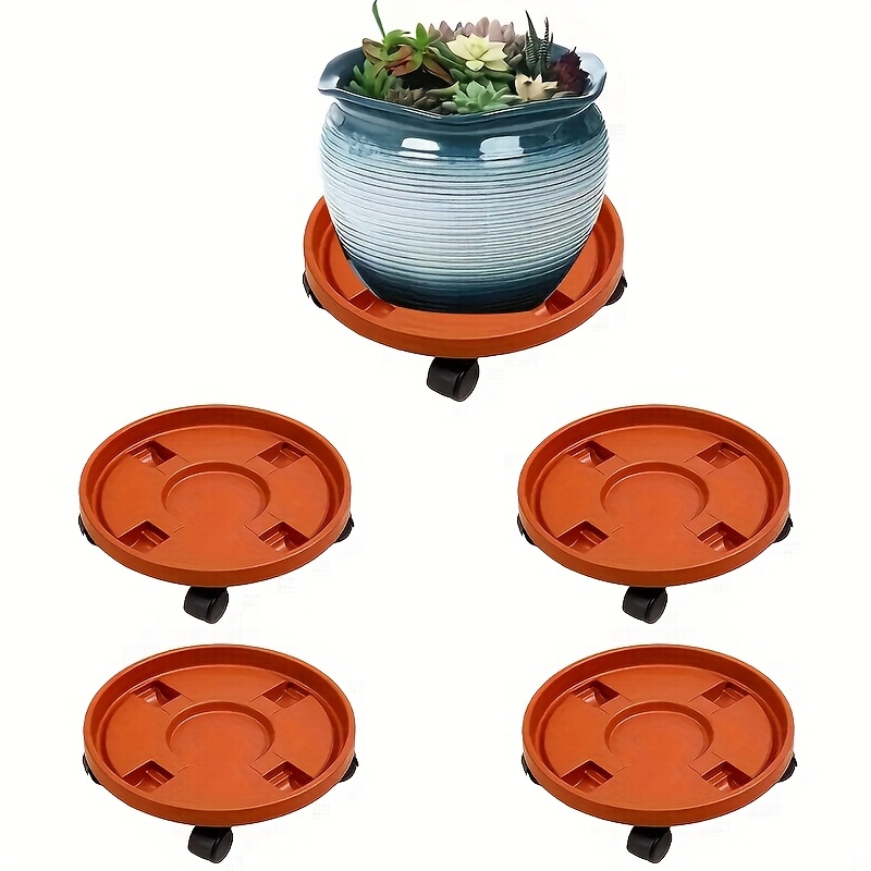 

4pcs Heavy-duty Rolling Plant Stand With Removable Brick Tray - Indoor/outdoor, 9.05in-10.24in Diameter, With