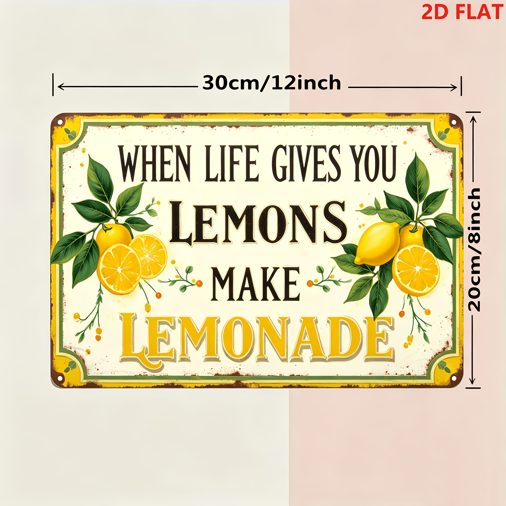 E-shop Ein Vintage-Metallschild - "Wenn das dir Zitronen gibt, mach Zitronenlimonade" Inspirierendes Zitat, mit frischen Zitronen, 8X12 Zoll Eisen