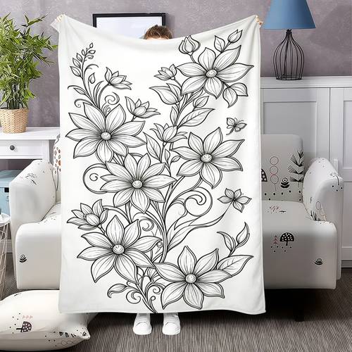 item picture 1pc nap blanket bedding for bed coloring flannel nap blanket elegant line art blanket soft and lightweight decorative throw suitable for sofa office bed camping universal home decor gift