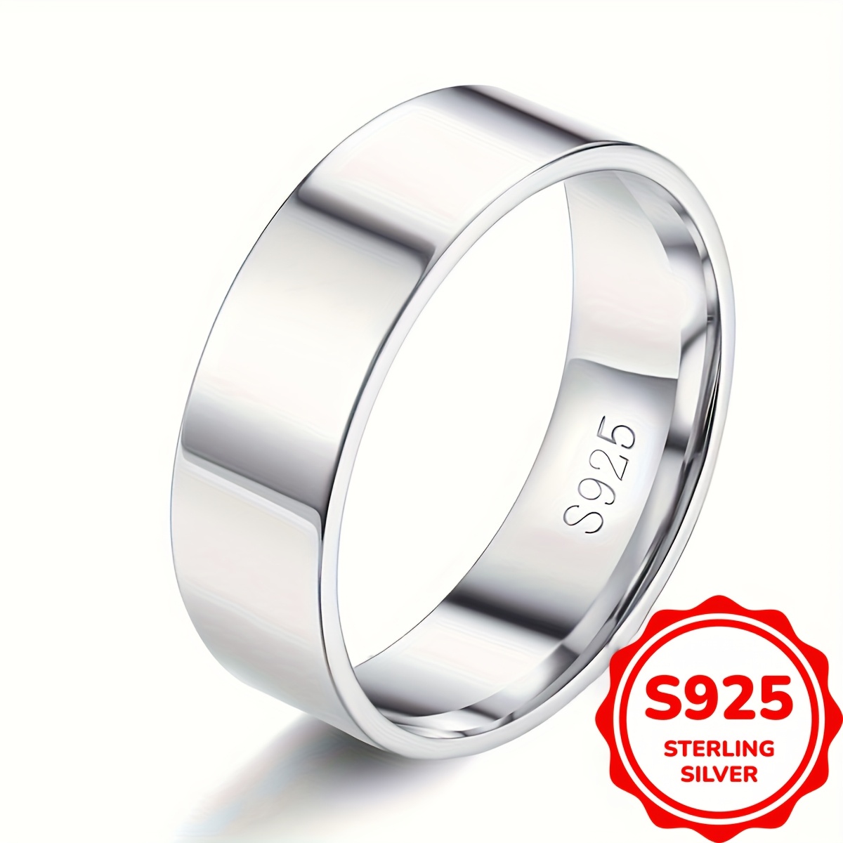 

6mm 925 Sterling Silver Ring High Polish Plain Dome Wide Wedding Band Engagement Stacking Ring Fit Jewelry Gifts (3.2g)