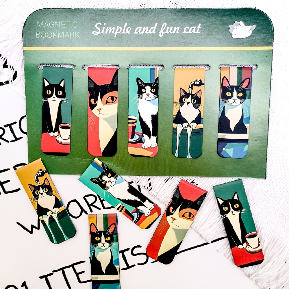 TEMU 5pcs Scxxbsw Magnetic Cat Bookmarks Suitable For Reading, Kitten Page Markers With Magnetic Tip For Books, -devices, Journals - Gifts For