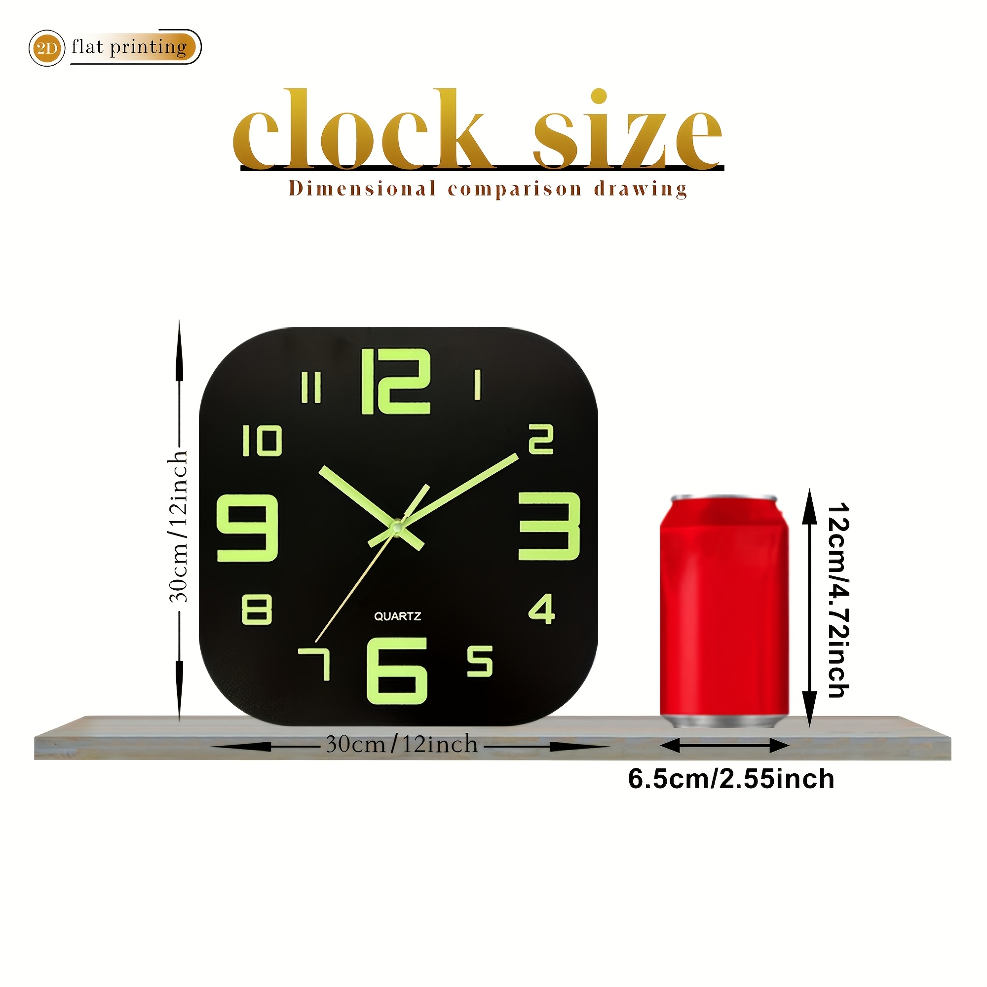 Image of 30cm Modern Night Wall Clock With Luminous Green Numbers & Hands, Large Display - Silent Non-ticking (aa Batteries Not Included), Matte Black Frame & Glow For Bedroom, Living Room, / -