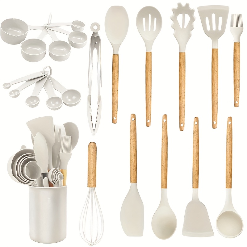 22-Piece Silicone Kitchen Utensil Set - Non-Stick, Heat Resistant With Wooden Handles