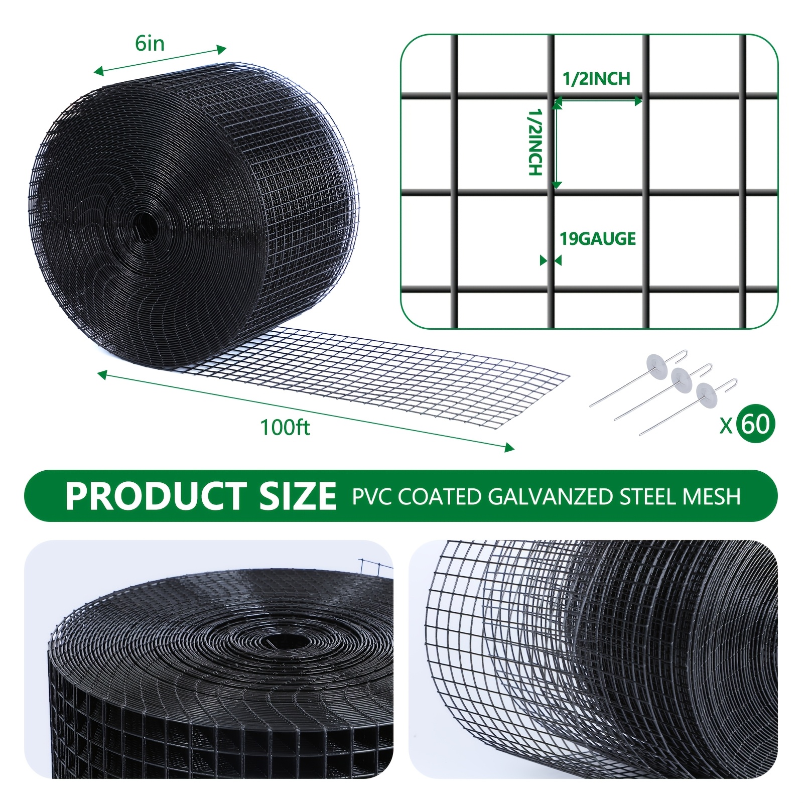 TEMU Panel , Solar Panel Roof Protection /2inch Mesh Pvc Black Vinyl Coated Galvanized Net 70 Fastener Clipsused For Bird