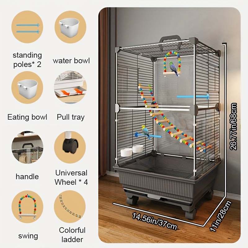 TEMU Large Metal Birdcage, 14.56*11*26.77in, Parrot Cage, Suitable For Budgies, Roosteratiels, Lovebirds, And Other Housebirds. Spacious For Home Use, Perfect For Viewing And Keeping Birds In Their