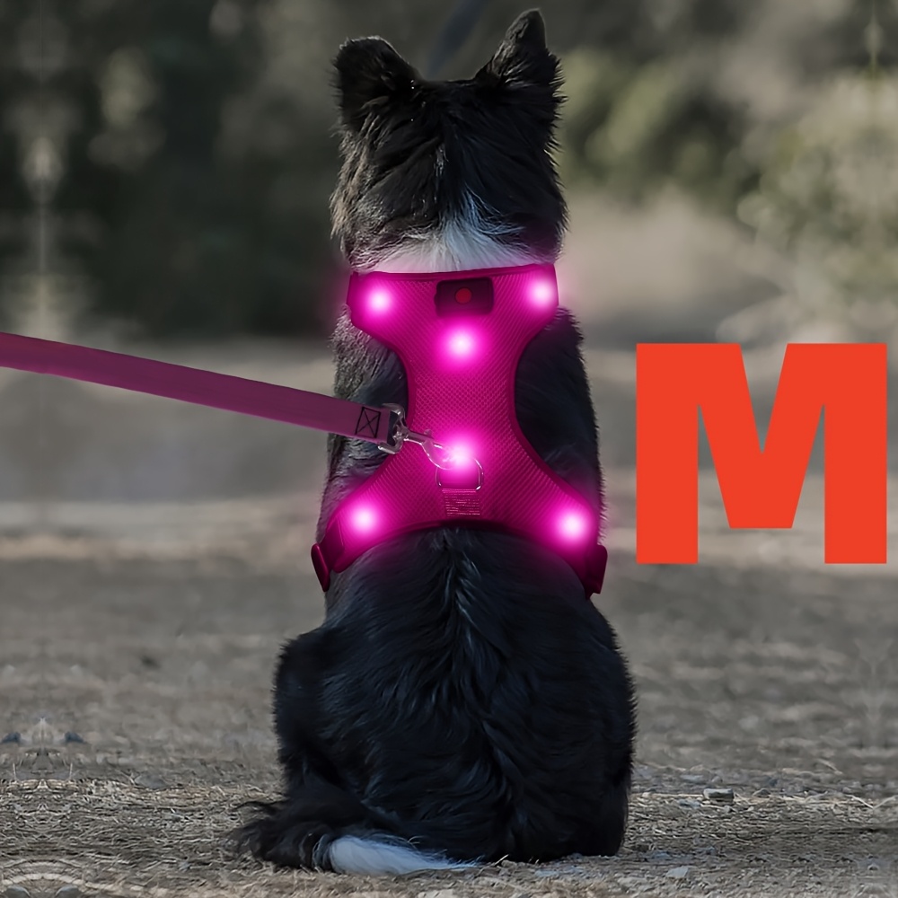 TEMU Arnés LED para Perros con Luz - Arnés Antitirones con Batería Desmontable - Chaleco LED Recargable y Lavable - Arnés para y Camping, Adecuado