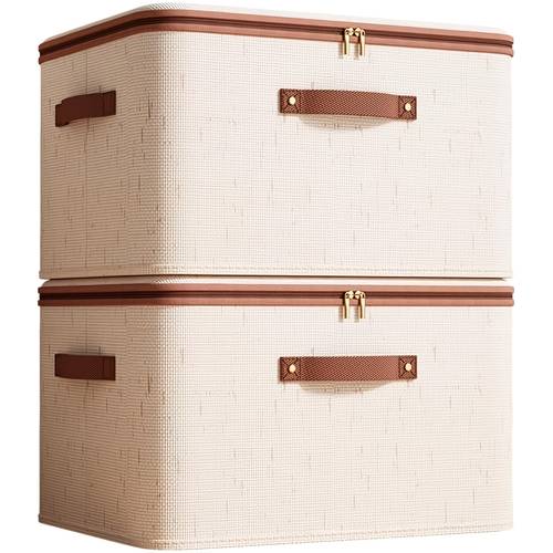 item picture 2 pack large storage boxes with lids fabric storage bins with handles breathable clothes organizer boxes suitable for wardrobes and storage rooms shelf baskets