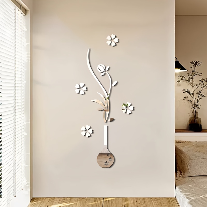 

1 Set Style 3d Acrylic Vase Wall Sticker - & Remove, Decorative For Living Room & Tv Background